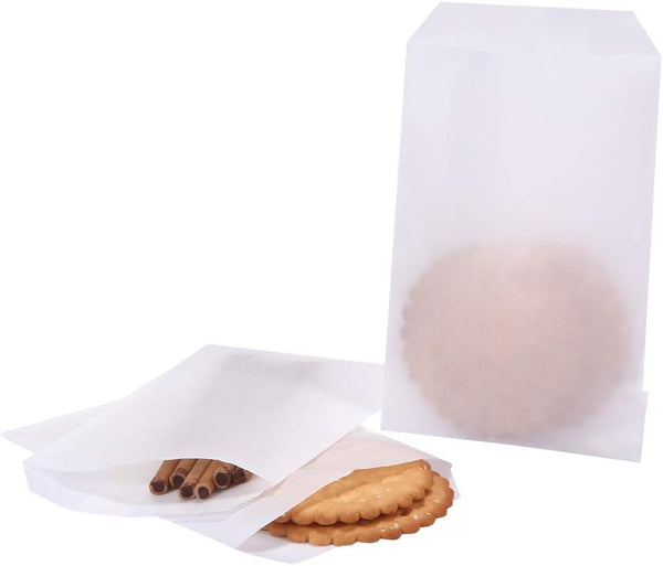 Pack of 100 Quotidian White Flat Medium Wax Glassine Paper Bags 4" x 6" (10 x 15.2cm) - Buffet Craft Supplies, Business