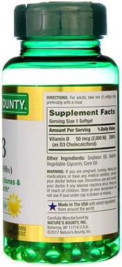 Nature's Bounty Vitamin D3 2000 IU Softgels, 150 ea (Pack of 4)