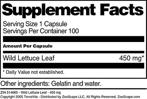 Terravita 450 (100 514665) Wild Lettuce Leaf - mg Capsules, ZIN: