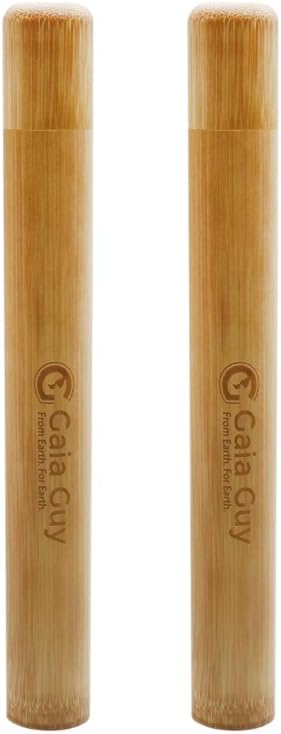 Gaia Guy Bamboo Toothbrush Travel Case 2 Pack, Portable Holder for Plastic-Free Travel, Camping & Zero Waste Living