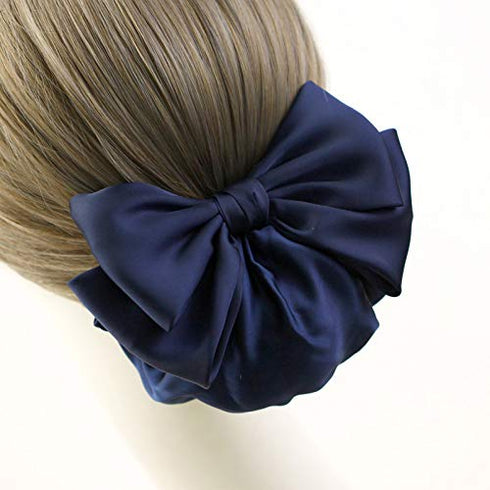 Women's Professional Ribbon Hair Clip with Black or Navy Chignon Cover, Barrette Bow-knot Decor
