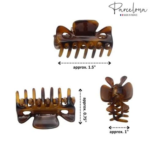 Parcelona Very Small French Classic Claw Clips Set of 3, 1 1/2" Hair Jaw Clips for Girls, Durable Styling Accessories