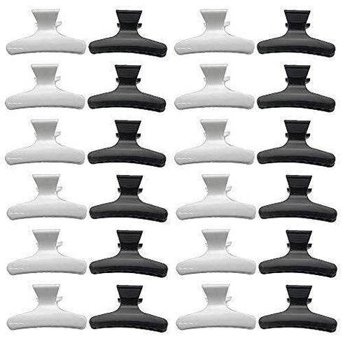 XINGYHENG 24Pcs Large Black and White Butterfly Hair Clamps Plastic Clip Hairdressing Tray Hair Positioning