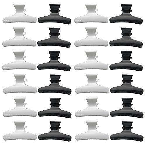XINGYHENG 24Pcs Large Black and White Butterfly Hair Clamps Plastic Clip Hairdressing Tray Hair Positioning