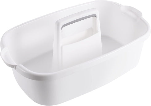 Cleaning Supply Caddy - Divided Tote Basket Bin with Handle for Bathroom, Kitchen, Garden, 2 Pack, White