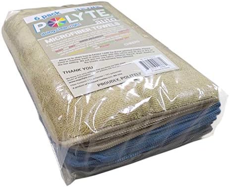 POLYTE Microfiber Cleaning Towel, 16x24, 6 Pack, Professional, Blue, Camel, Gray