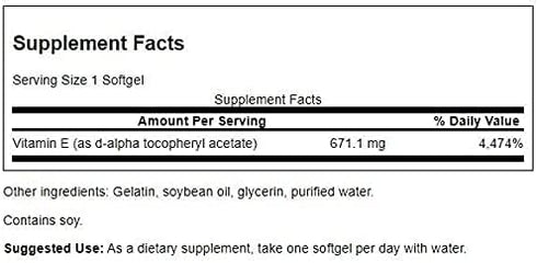 Swanson Vitamin E - Natural Vitamin Supplement Promoting Cardiovascular Health - Natural Formula Delivering Essential D-Alpha Tocopherols - (100 Softgels, 1000 IU Each)