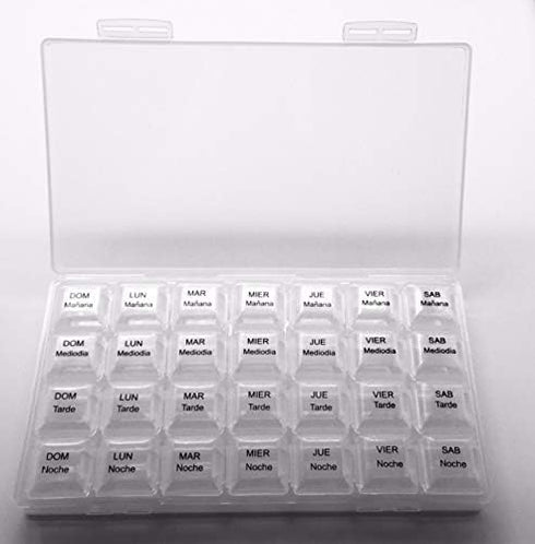 Healthaccessories 7 Spanish Pill Box Day Four Times a Day Weekly Pill Planner Organizer - Large Compartment Pill Boxes