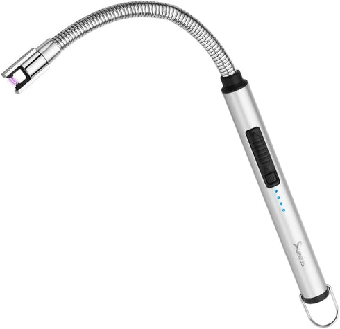 SUPRUS Electric Candle Lighter, USB Type C Rechargeable with Steel Shell & 360° Flexible Neck (Silver)