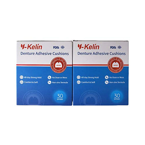 Y-Kelin Denture Adhesive Cushions, Upper Adhesive-Free Denture Pads for Sore Gums, 30 Pads*2