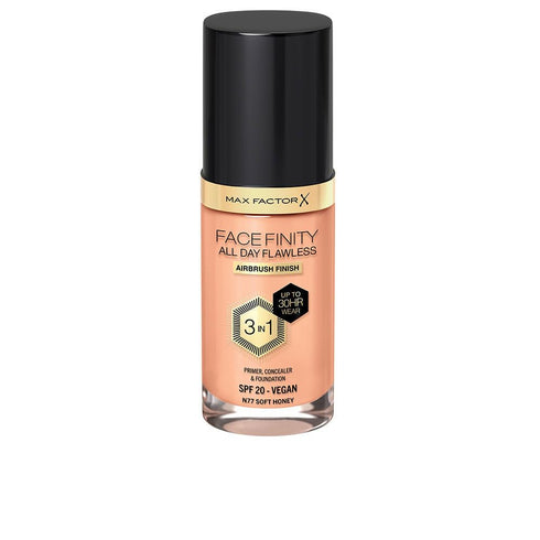 Max Factor Face-Finity All Day Flawless 3 In 1 Foundation Makeup, SPF 20, No. 77 Soft Honey, 30ml