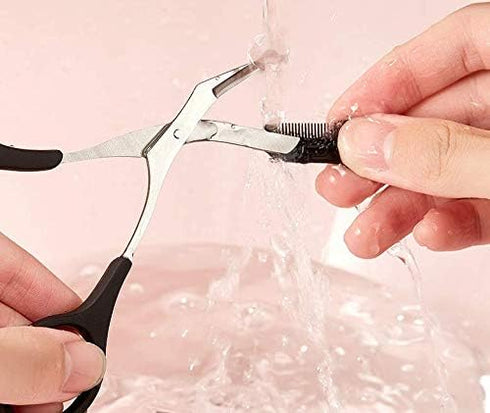 Professional Precision Eyebrow Trimmer Scissors with Comb, Black Silver Tone, Grooming for Men Women.