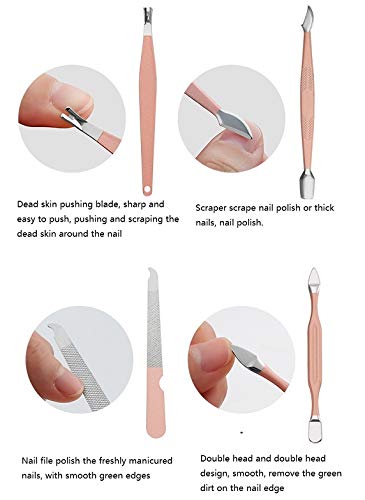 Manicure Set, 12 In 1 Stainless Steel Professional Pedicure Kit with Pink Leather Travel Case
