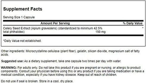 Swanson Celery Seed Extract (Cellery) Urinary Health Antioxidant Support Phytochemicals Volatile Oils Supplement Maximum Strength 150 mg 60 Capsules