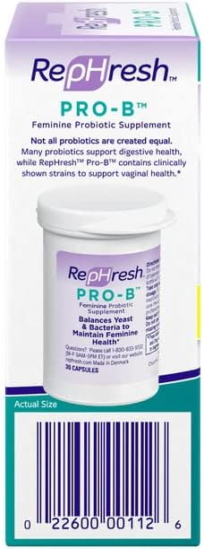 RepHresh Pro-B Probiotic Feminine Supplement - 30-Count Capsules - Pack of 2