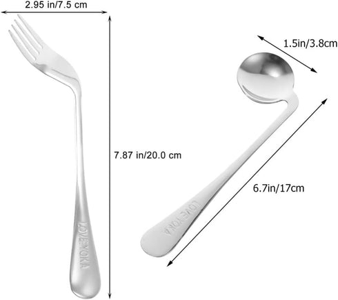 2 Pcs Angled Fork Spoon Set, Ergonomic Curved Utensil for Elderly Patients, Right Hand