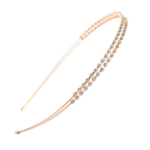 Ruihfas Rose Gold Tone Double Rows Crystal Rhinestones Headbands for Women, Wedding Party Hair Hoop