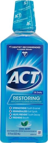 ACT Restoring Fluoride Mouthwash, 18 fl. oz., Strengthens Tooth Enamel, Cool Mint
