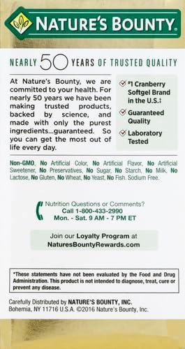 Nature's Bounty Cranberry Dietary Supplement - 60 Ct, Supports Urinary Tract and Immune Health, Softgels, 25,200 Mg
