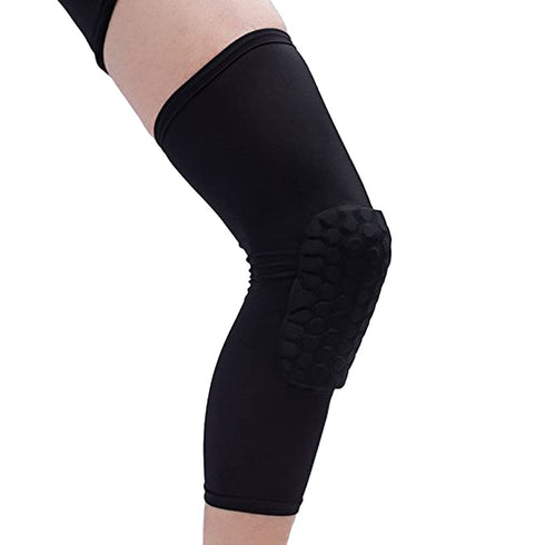 Wei Long Knee Calf Padded Compression Leg Sleeve, Black, Sports Protective Gear for Football, Basketball