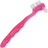 Double Sided Denture Cleaning Brush, Portable Plaque Removal Toothbrush for Home & Travel (Pink)