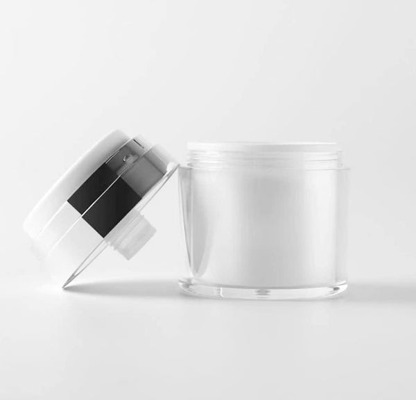 Refillable Airless Pump Jars,Empty Acrylic Makeup Cosmetic Containers, Travel Lotion With Lid for Thick Moisturizer,Skincare Cream, 2 Pack, 1 oz, White by Furnido