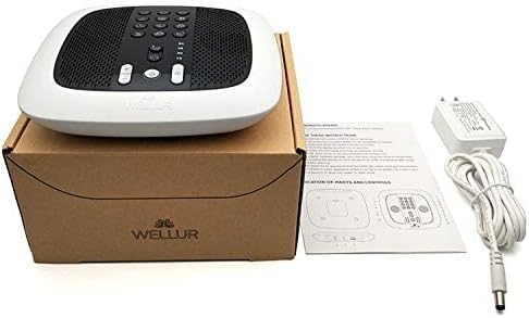WELLUR 3.5mm 2.1A - Stereo Sound White Noise and Natural Sound Sleep Machine with Relaxing Spa Music. Dual Build