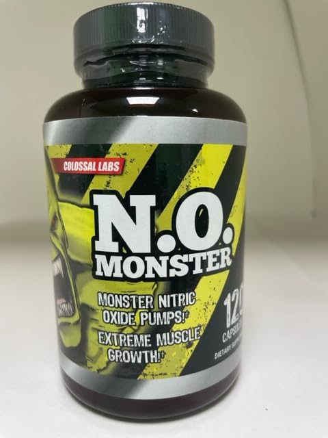 N.O. Monster Nitric Oxide Booster with L-Arginine – Extreme Pumps for Strength, 120 Capsules, Made in USA