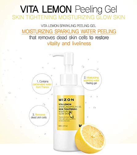 MIZON Vita Lemon Peeling Gel, 150g/5.3 Oz - Lemon Peel Oil and Sparkling Water Exfoliating Gel