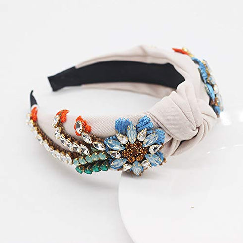 QTMY Rhinestone Crystal Headbands for Women, Hair Hoop Accessories, 522 Beige