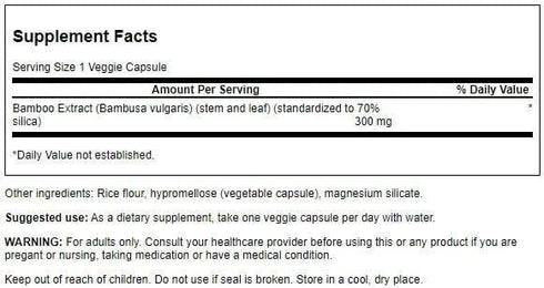 Swanson Bamboo Extract for Hair and Nails Silica Supplement Supports Collagen 300 mg 60 Veggie Capsules