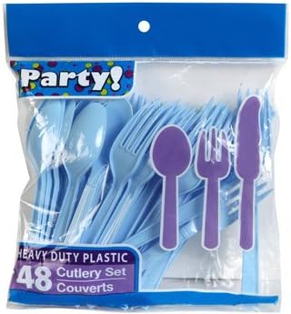 Light Blue Plastic Utensils, 48-Count Bags for Parties and Events