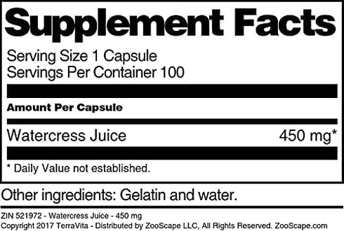 Terravita 450 (100 521972) Watercress Juice - mg Capsules, ZIN: