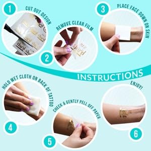 Terra Tattoos Gold Metallic Tattoo Flash Sheets, Waterproof Face Tattoos for Women