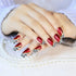 YUNAI 24 PCS Medium Length Full Cover False Nails - French Ellipse Red Wine Oblique Leopard Fake Nails