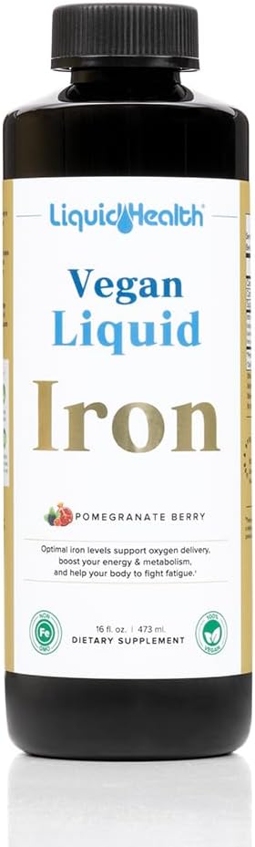 LIQUIDHEALTH Vegan Liquid Iron Supplement with SunActive & Ferrochel Iron, Natural Energy & Immune Support, 16 oz