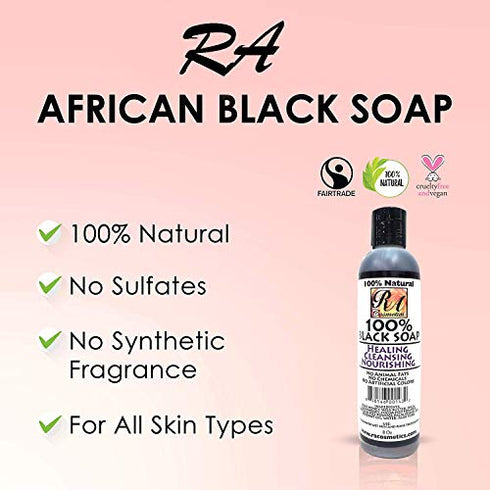 RA COSMETICS 100% African Liquid Natural Black Soap, 8 oz
