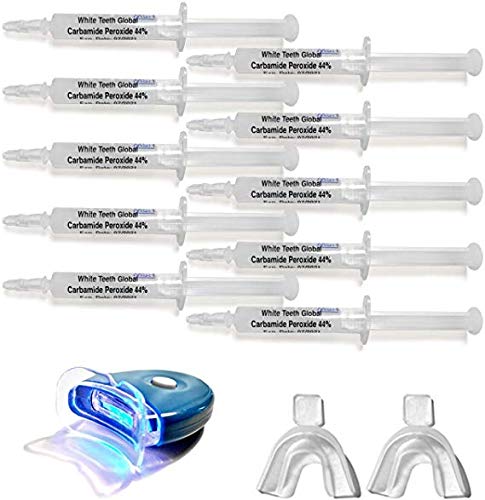 Very Strong 44% WTG Carbamide Peroxide Teeth Whitening Gel, 10 Syringes (3cc) with LED Accelerator Light