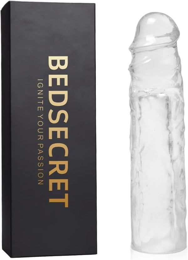 Reusable Clear Penis Sleeve Extender Realistic Textured Cock Extender Body-Safe Stretchy Ultra-Soft
