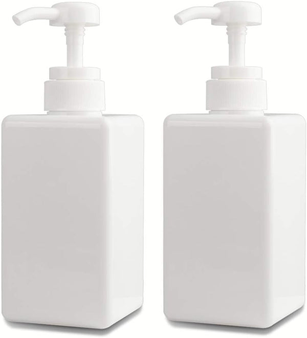 Refillable Plastic Pump Bottle, Empty Lotion Soap Dispenser Liquid Container, 15oz/450ml White, 2 Pack for Bathroom