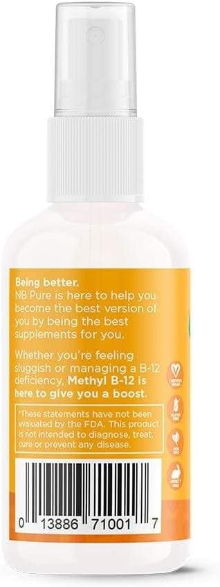 nbpure Organic & Vegan Methyl B12 Spray – 500mcg Liquid for Energy, Mood & Nerve Support for Women, Men, Kids