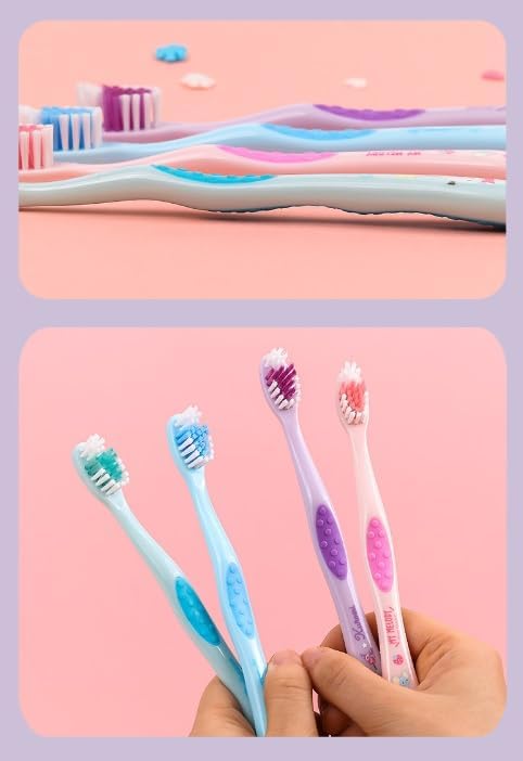 Cute Individually Packaged Toothbrush Set, Compact Head, Purple, 3 Count