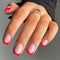 RikView Press on Nails Short French Tip Oval Nail Tips, Glossy Fake Nails with Design, Full Cover
