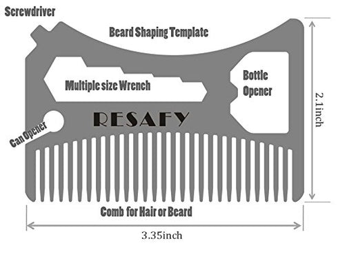 Resafy Pocket Comb for Men, Thickening Stainless Steel Razor Comb, Beard Wallet Comb with Bottle Opener & Screwdriver