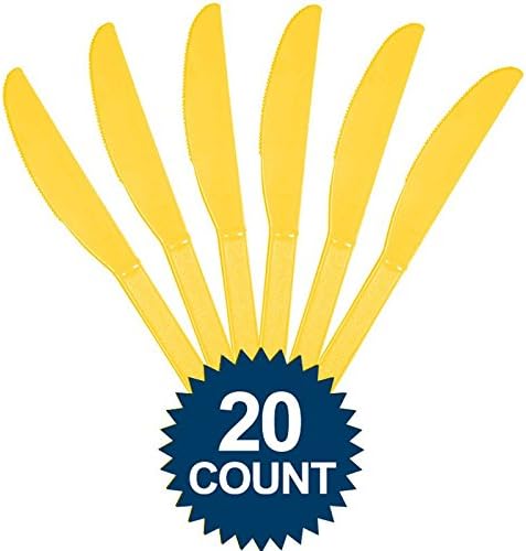 Yellow Sunshine Plastic Heavy Weight Knives (20 Count) - Premium Disposable Plastic Cutlery, Perfect for Home Use and All Kinds of Occasions by Amscan