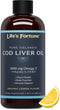 Life's Fortune Organic Cod Liver Oil Liquid, Lemon Flavor Supplement - High Potency Fish Oil Omega 3 DHA & EPA, 1000 mg
