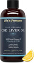 Life's Fortune Organic Cod Liver Oil Liquid, Lemon Flavor Supplement - High Potency Fish Oil Omega 3 DHA & EPA, 1000 mg