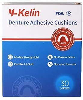 Y-Kelin Lower Denture Adhesive Cushions, Adhesive-Free Pads for Sore Gums, 30 Pads*2 (60 Strips)