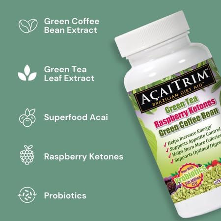 AcaiTrim Weight Loss Supplement | 60 Acai Berry Capsules with Green Tea, Green Coffee, Raspberry Ketones & Probiotics