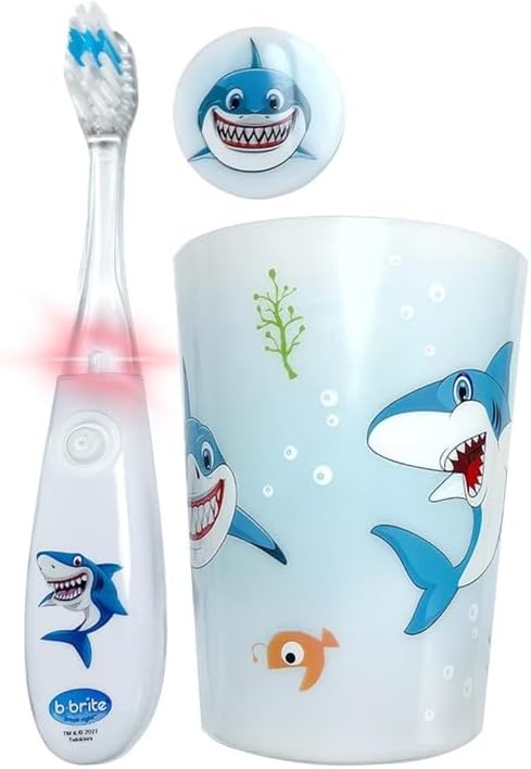 Lily's Home Kids Flashing Timer Toothbrush | Soft Bristles, Light-Up Brushing for Children - Shark Design